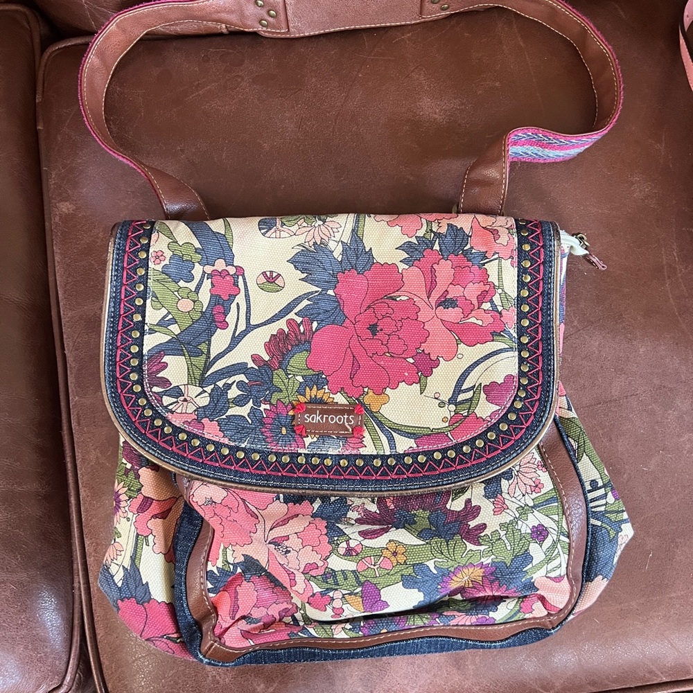 Sakroots Floral Crossbody Bag - Pink and Blue